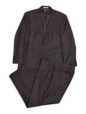 CALVIN KLEIN WOOL Mens SUIT Brown Pinstripe Business Luxury Blazer & Pants 44S